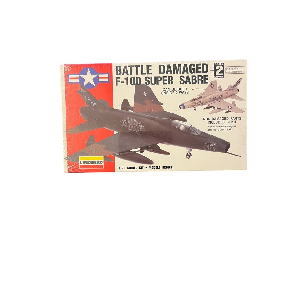 1992 Lindberg Battle Damaged F-100 Super Sabre 1/72 Kit 70964 Sealed